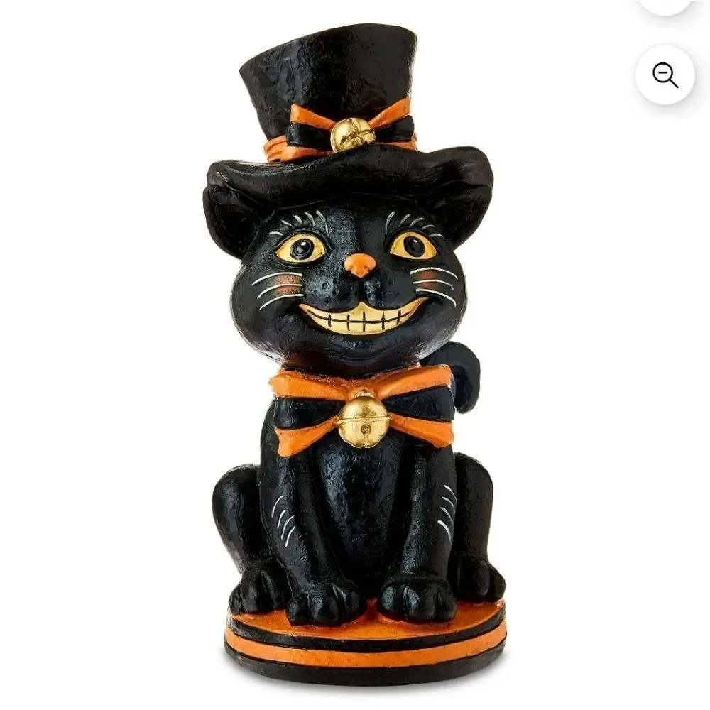 New Resin Vintage Cat Tabletop Decor, Black & Orange, 10